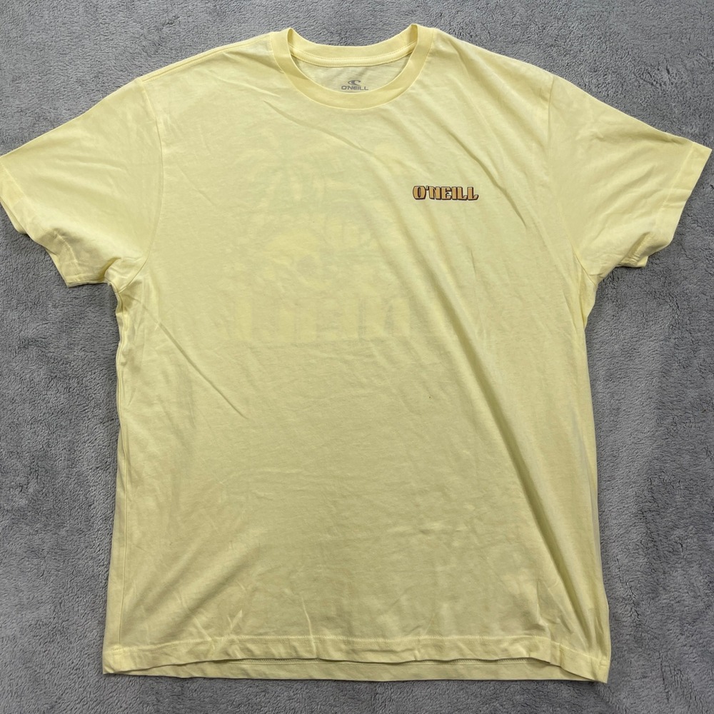 O'Neill T-Shirt Mens XL Yellow Graphic Skull Surf Palm Tree Standard Fit Tee